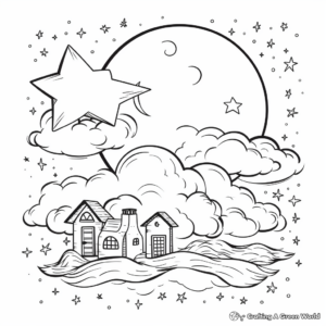 Cloudy Night Crescent Moon Coloring pages 1