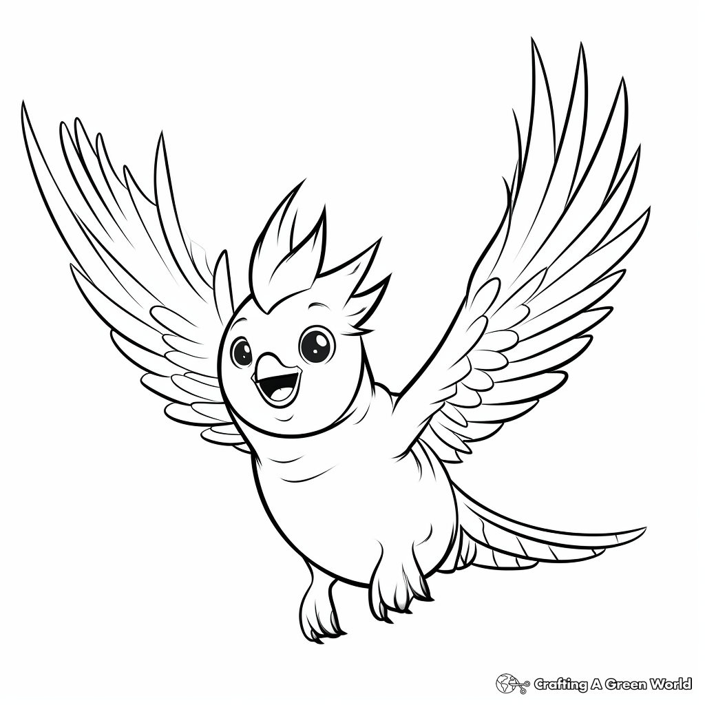 Cockatiel in Flight Coloring Pages for children 4