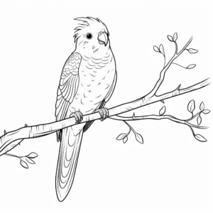 Cockatiel Perching on a Branch Coloring Pages 2