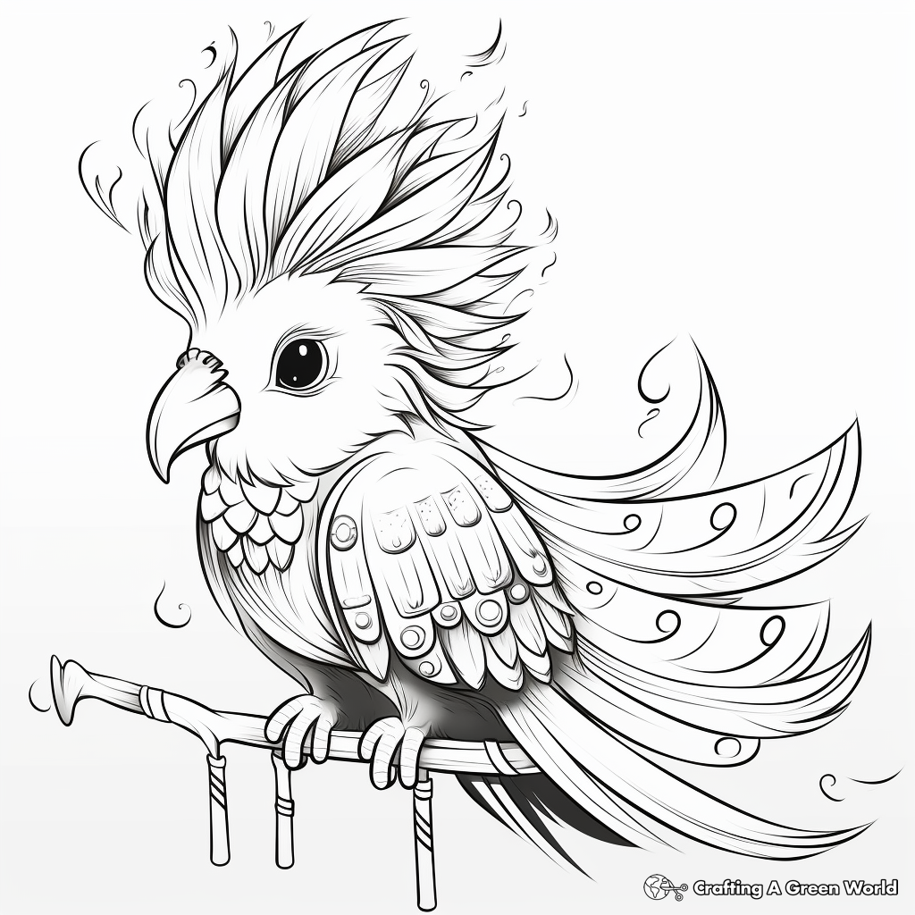 Cockatiel with Ornate Feathers Coloring Pages 1