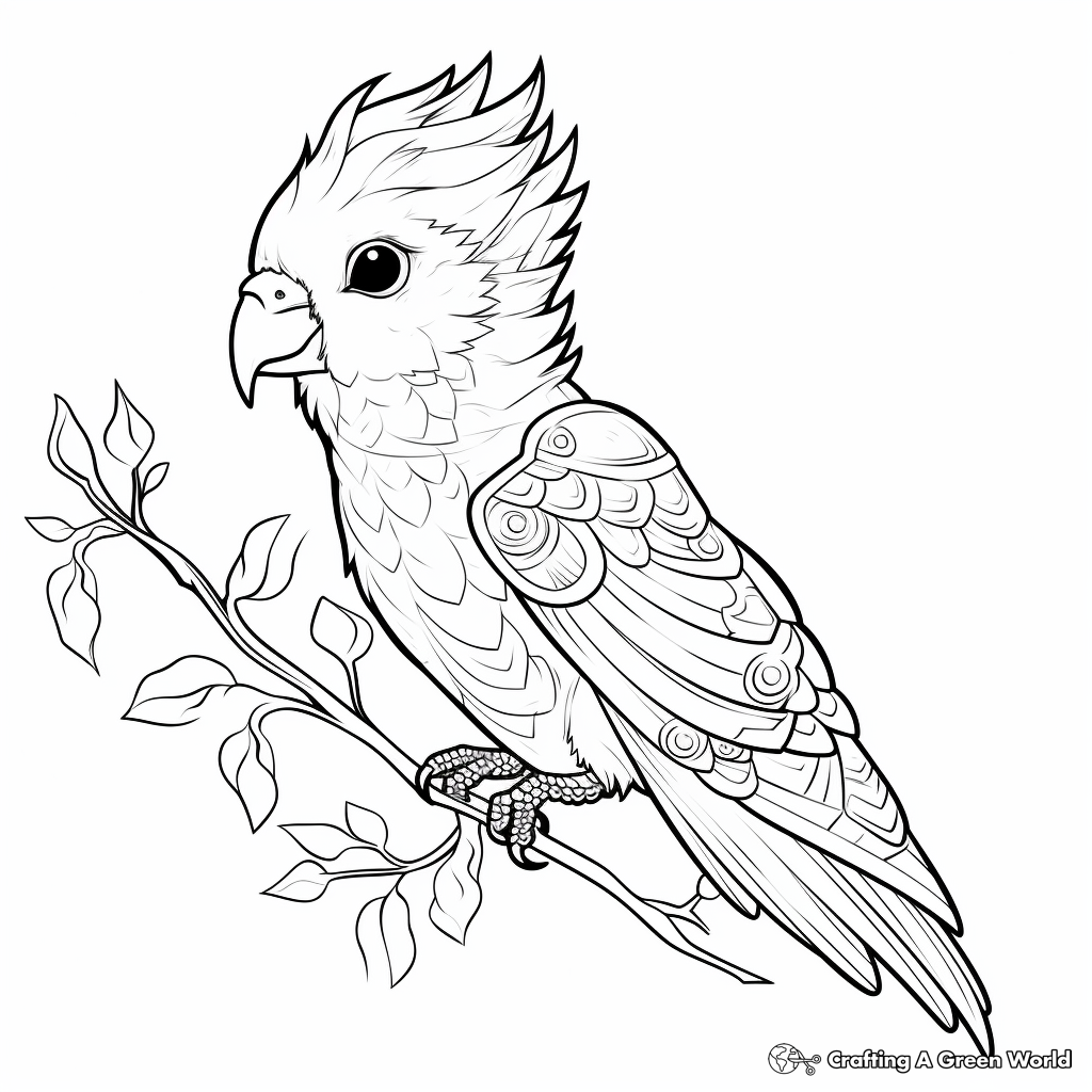 Cockatiel with Ornate Feathers Coloring Pages 4