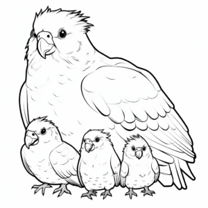 Cockatoo Family Coloring Pages: Male, Female, and Chicks 2