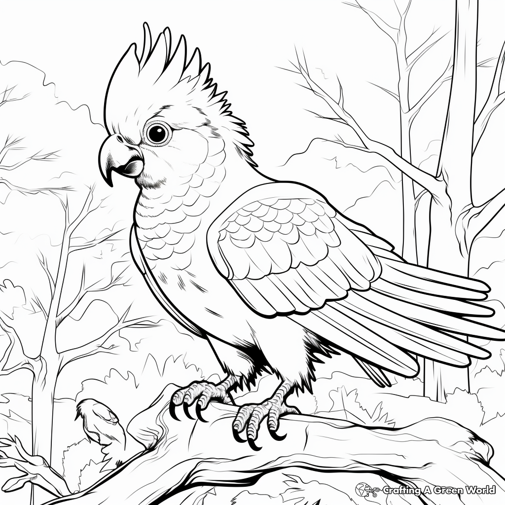 Cockatoo in the Wild: Jungle-Scene Coloring Pages 1