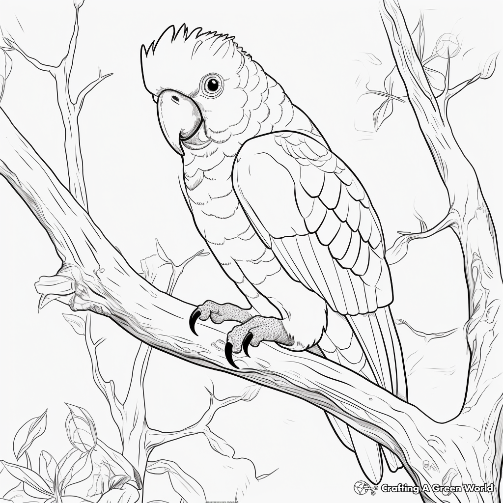 Cockatoo in the Wild: Jungle-Scene Coloring Pages 2