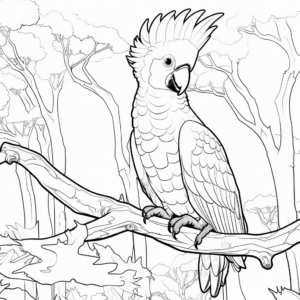 Cockatoo in the Wild: Jungle-Scene Coloring Pages 3