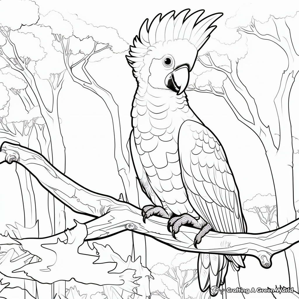 Cockatoo in the Wild: Jungle-Scene Coloring Pages 3
