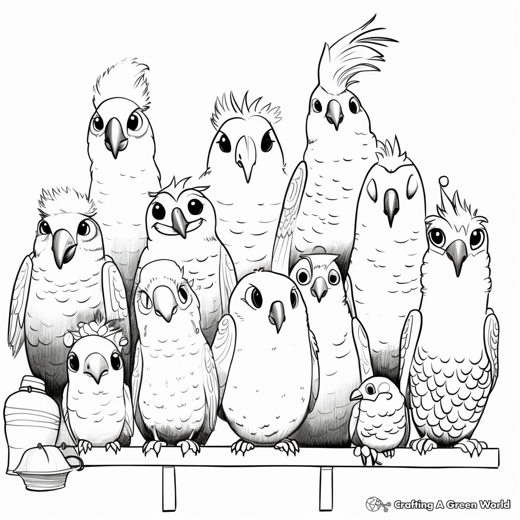Cockatoo Party: Multiple Cockatoo Species Coloring Pages 2
