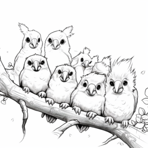 Cockatoo Party: Multiple Cockatoo Species Coloring Pages 4