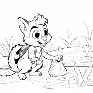 Collecting Nuts- Chipmunk Action Scene Coloring Pages 2