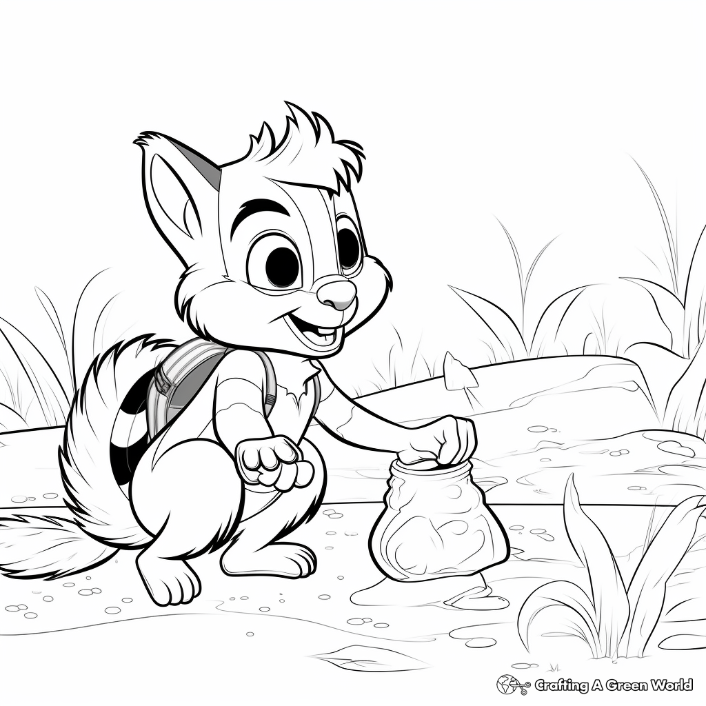 Collecting Nuts- Chipmunk Action Scene Coloring Pages 2