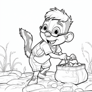 Collecting Nuts- Chipmunk Action Scene Coloring Pages 4