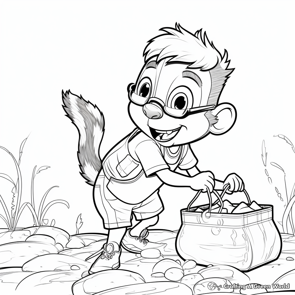 Collecting Nuts- Chipmunk Action Scene Coloring Pages 4