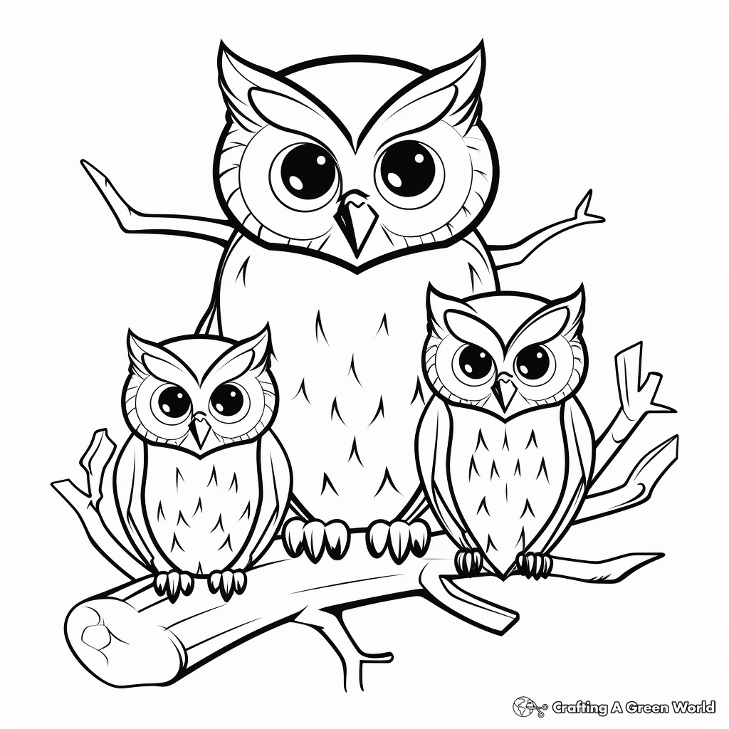 Color & Learn: Saw-whet Owl Family Coloring Pages 1