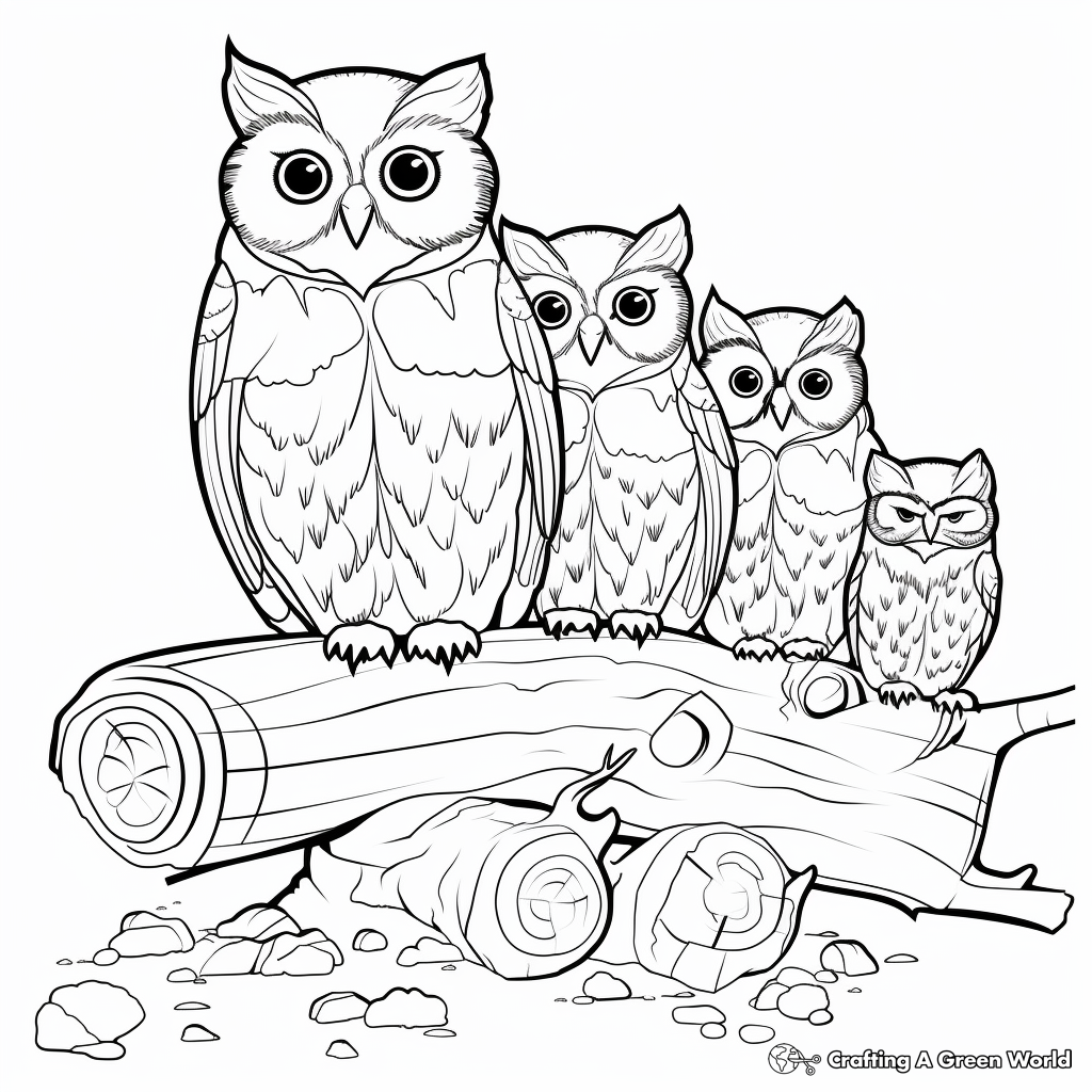Color & Learn: Saw-whet Owl Family Coloring Pages 2