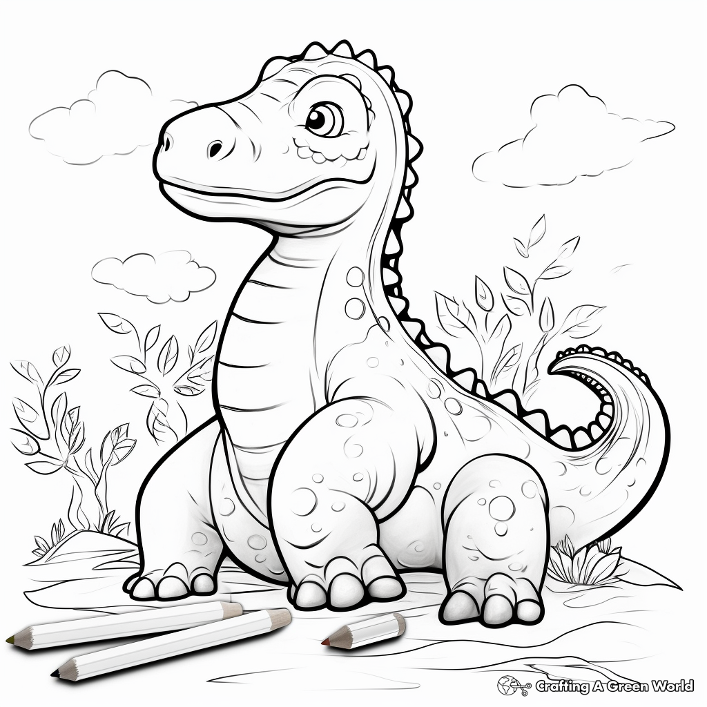 Color and Learn: Fact-filled Iguanodon Coloring Pages 1
