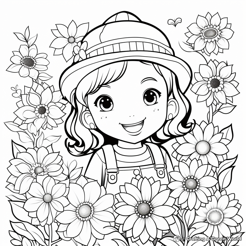 Color-by-Number: Happy Flower Garden Coloring Pages 1