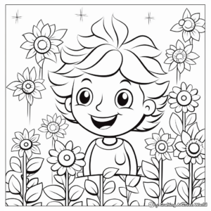 Color-by-Number: Happy Flower Garden Coloring Pages 4