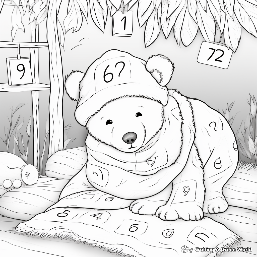 Color by Numbers Hibernating Bear Coloring Pages 4