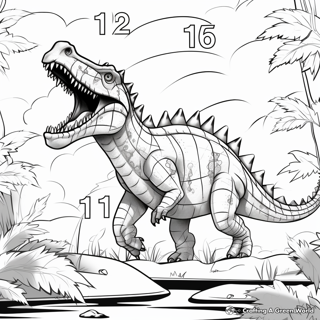 Color-By-Numbers Spinosaurus vs T-Rex Coloring Pages 3