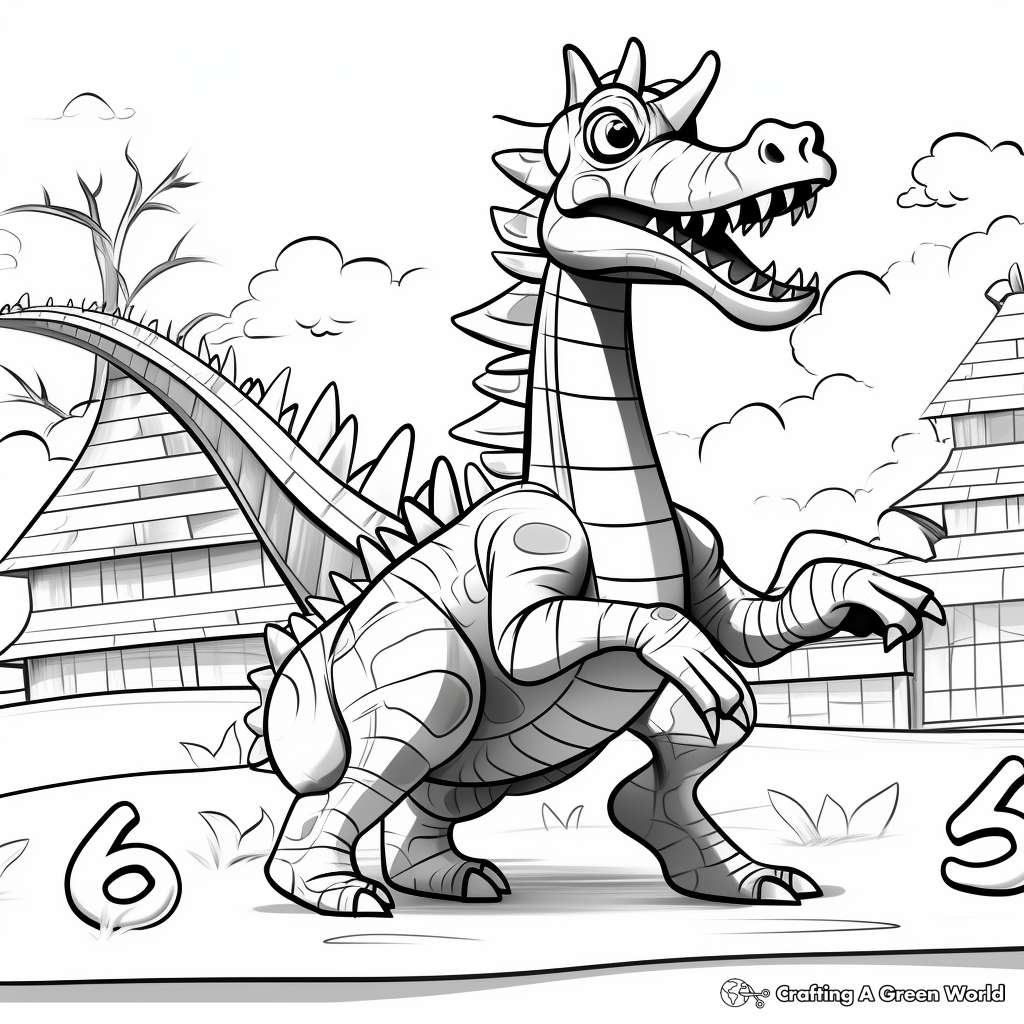 Color-By-Numbers Spinosaurus vs T-Rex Coloring Pages 4