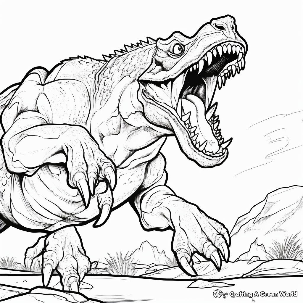Color the Carnotaurus Clash: Detailed Adult Coloring Pages 3