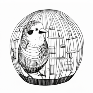 Colorful Budgie in Bird Cage Coloring Pages 1