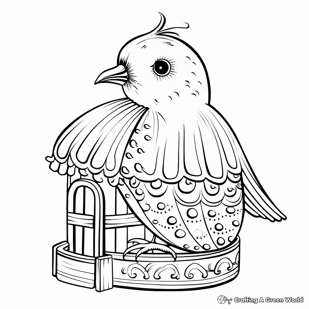 Colorful Budgie in Bird Cage Coloring Pages 2