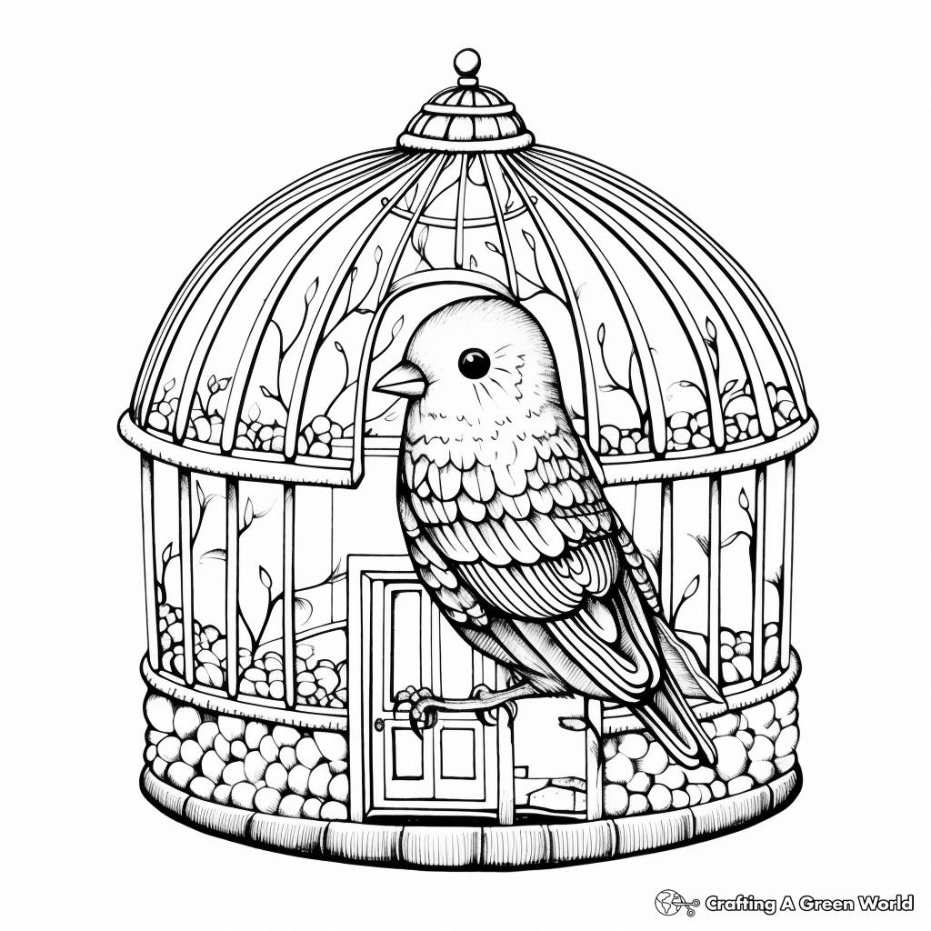 Colorful Budgie in Bird Cage Coloring Pages 3