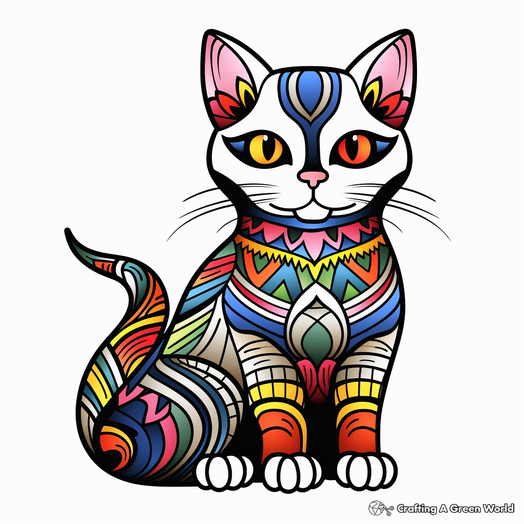 Colorful Calico Cat Coloring Pages 3