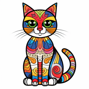 Colorful Calico Cat Coloring Pages 4