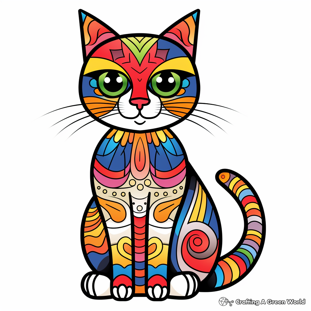 Colorful Calico Cat Coloring Pages 4