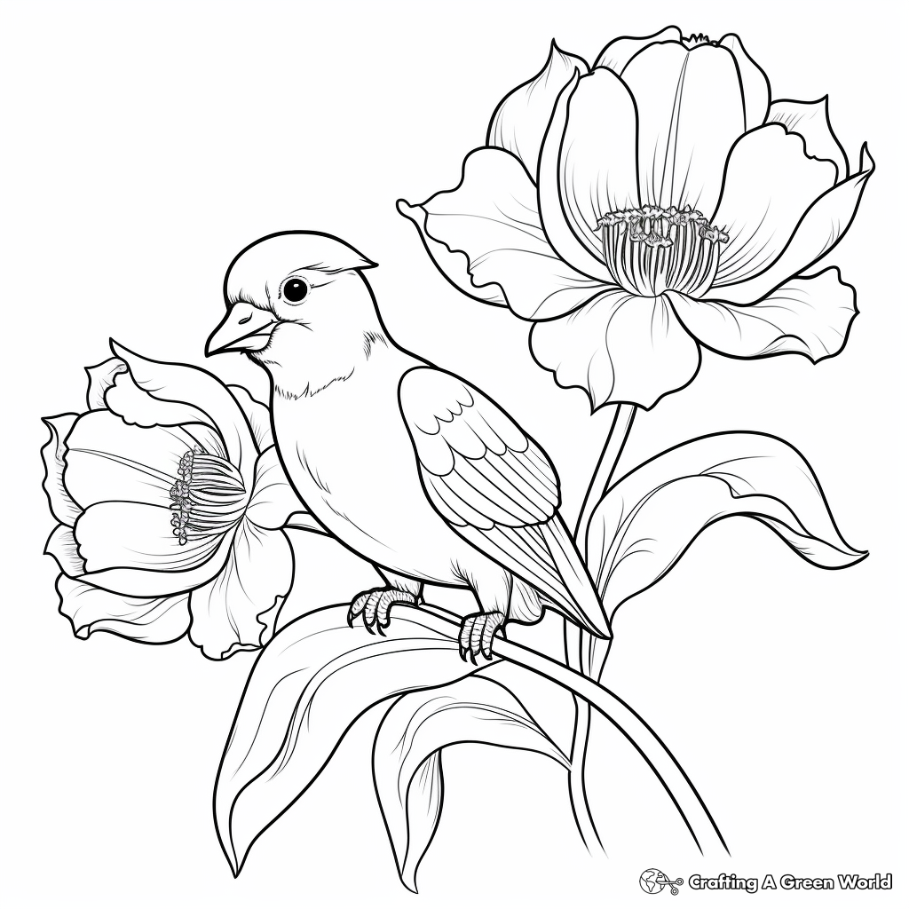 Colorful Canary and Tulip Coloring Pages 1