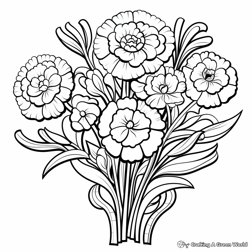Colorful Carnation Bouquet Coloring Pages 4