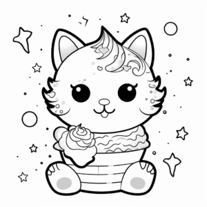 Colorful Cat Ice Cream Galactic Scene Coloring Pages 1