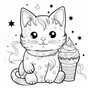 Colorful Cat Ice Cream Galactic Scene Coloring Pages 3