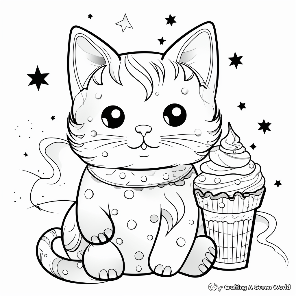 Colorful Cat Ice Cream Galactic Scene Coloring Pages 3