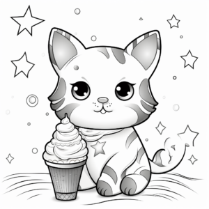 Colorful Cat Ice Cream Galactic Scene Coloring Pages 4