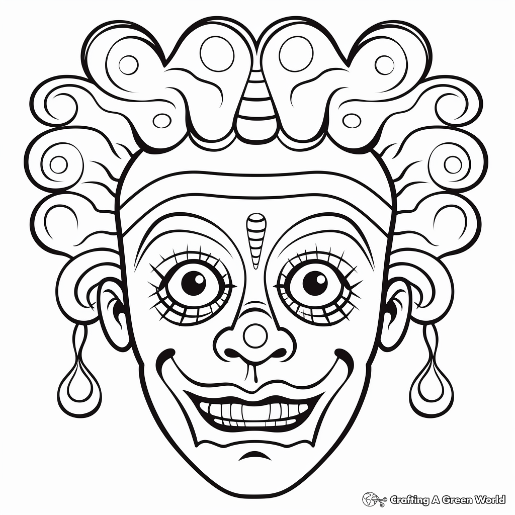 Colorful Clown Head Coloring Pages: Circus Series 1