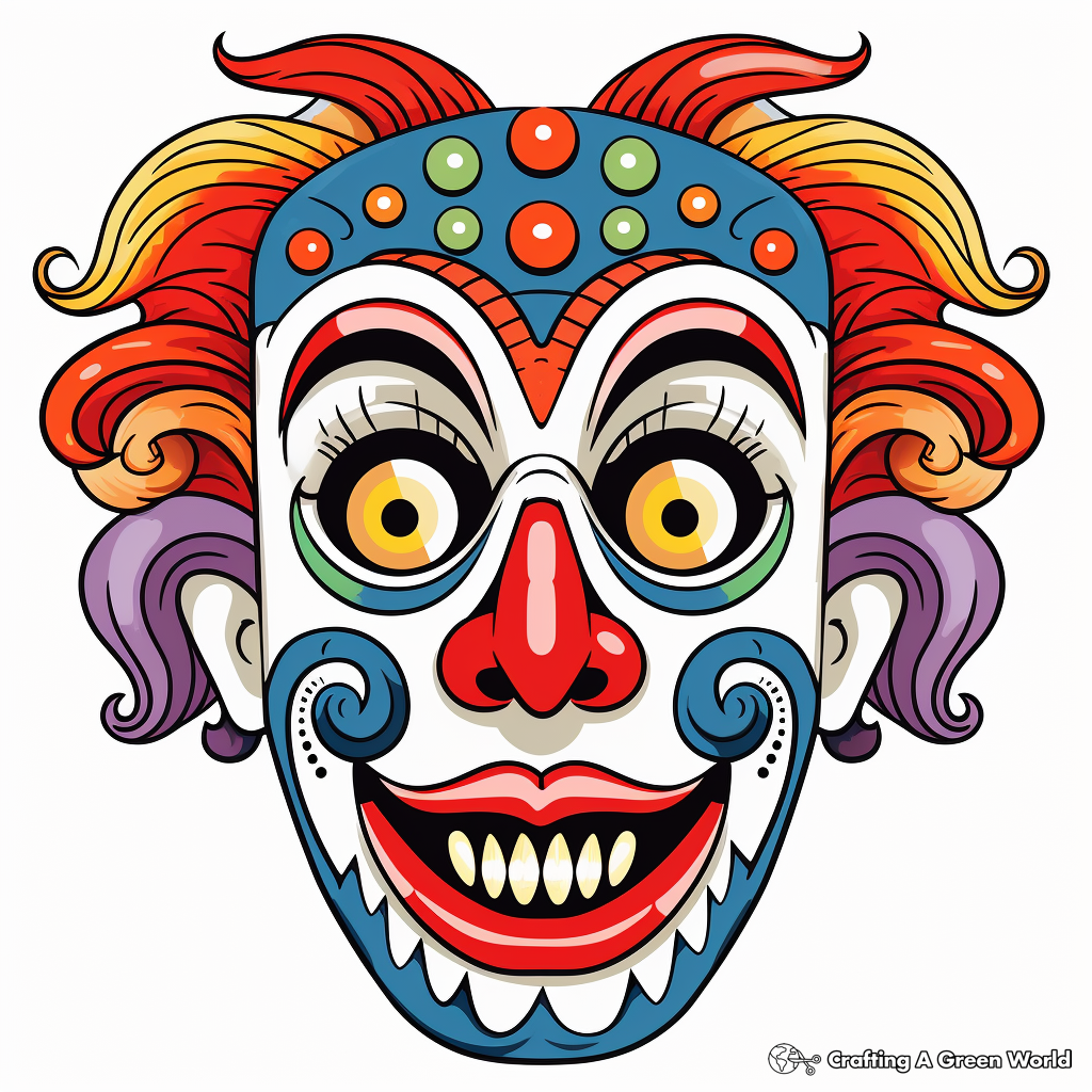 Colorful Clown Head Coloring Pages: Circus Series 4