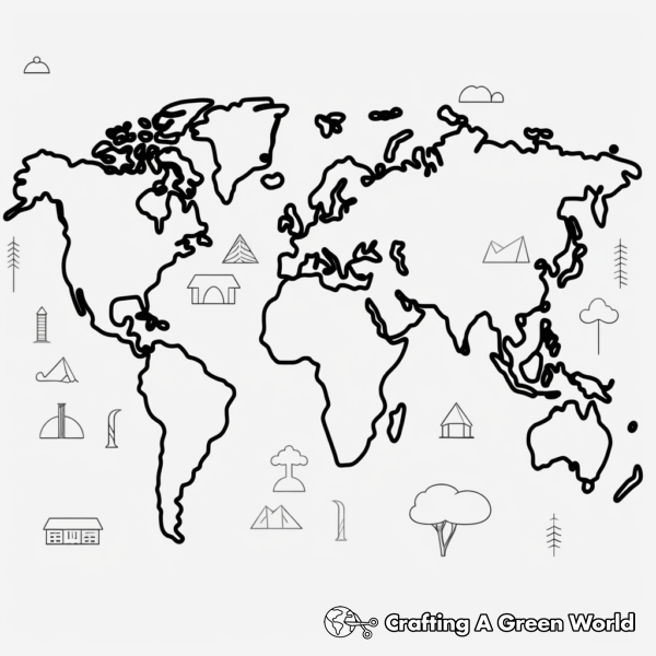 Colorful Continents World Map Coloring Pages 1