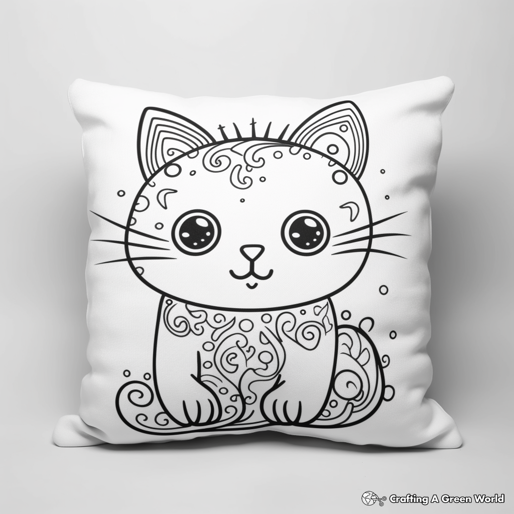 Colorful Dream Pillow Cat Coloring Pages 1