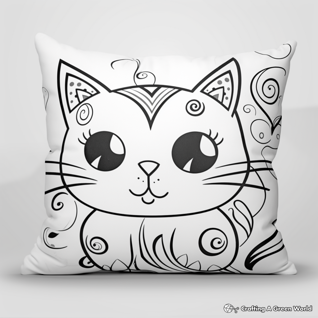 Colorful Dream Pillow Cat Coloring Pages 2