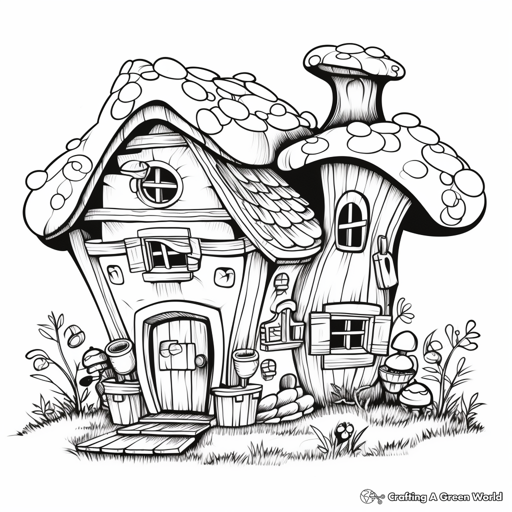 Colorful Gnome House Border Coloring Pages 1