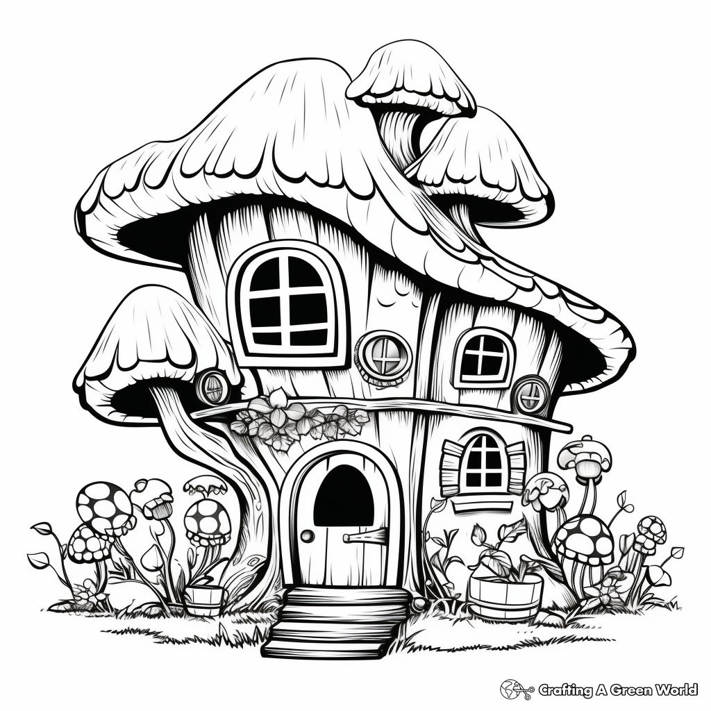 Colorful Gnome House Border Coloring Pages 2