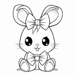 Colorful Kawaii Bunny With Bow Coloring Pages 1
