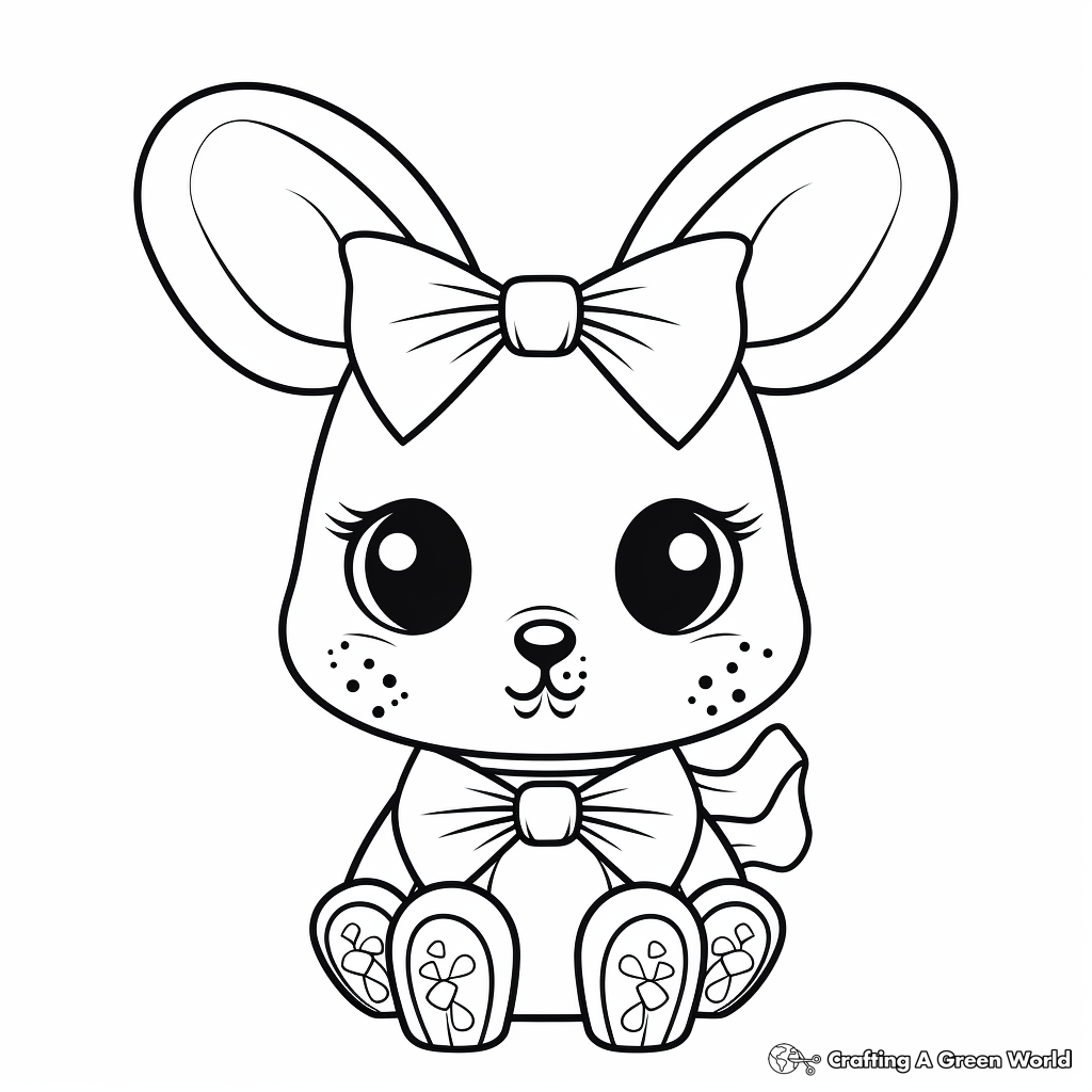 Colorful Kawaii Bunny With Bow Coloring Pages 2