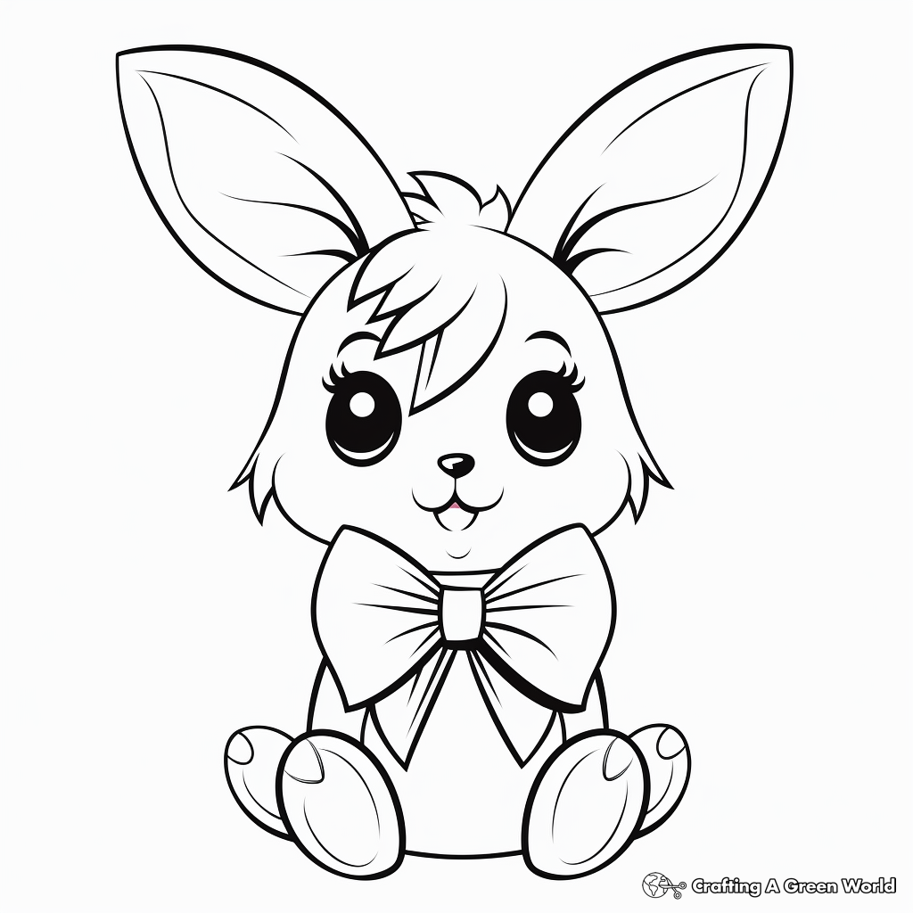 Colorful Kawaii Bunny With Bow Coloring Pages 3