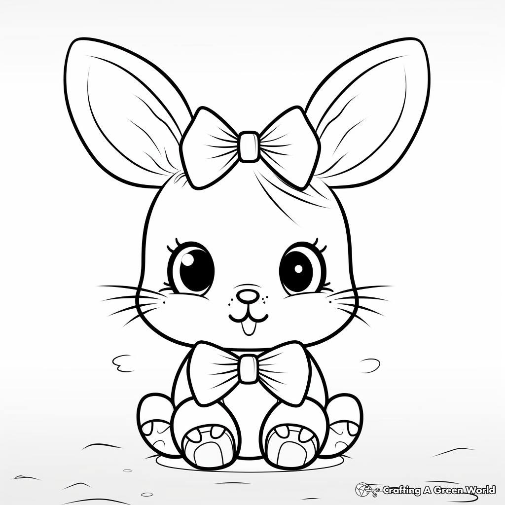 Colorful Kawaii Bunny With Bow Coloring Pages 4