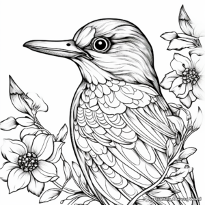 Colorful Kingfisher and Forget-Me-Not Coloring Pages 2