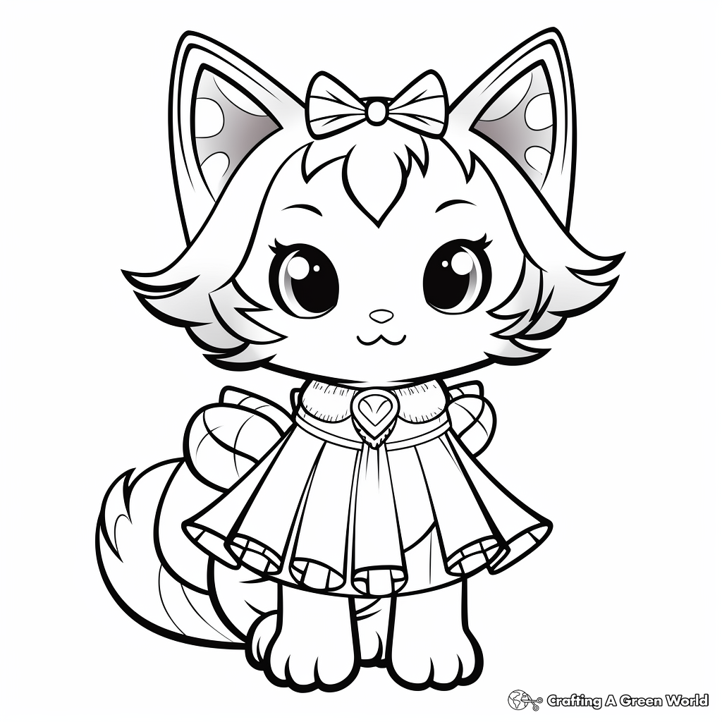 Colorful Kitty Fairy Dress Coloring Pages 2